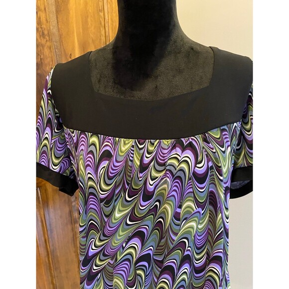 Gitano Plus Size 18-20W Top Short Sleeve Top Square Neck Purple Green  Stretch - Picture 2 of 11